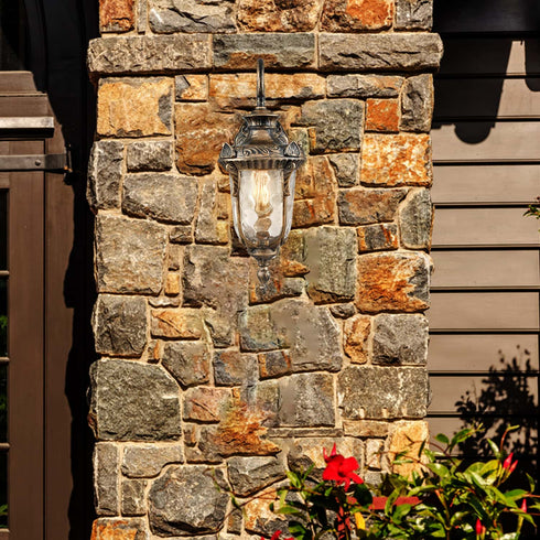 Bronze Outdoor Light Fixture Hammered Glass Wall Lantern Light